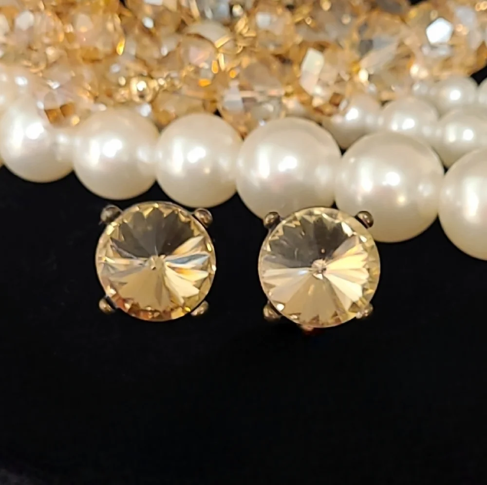 Champagne Crystal Large Stud Antiqued Gold Earrings